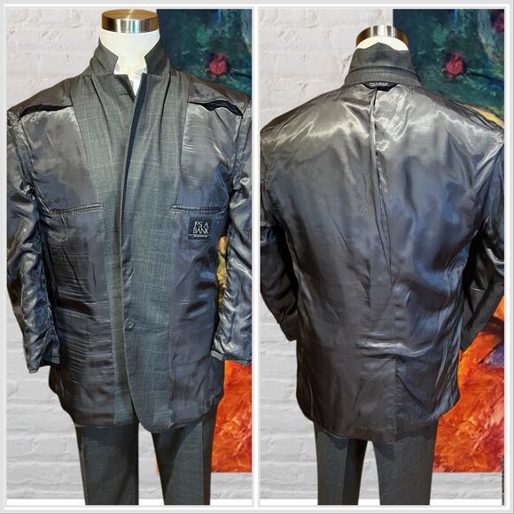 Jos A Bank Mens 44R 36x29 Gray Windowpane Plaid 2 Piece Suit Set - Picture 6 of 16